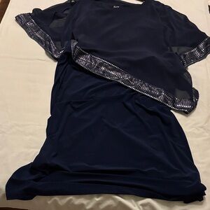 SLNY Navy Dress with Sparkling Trim